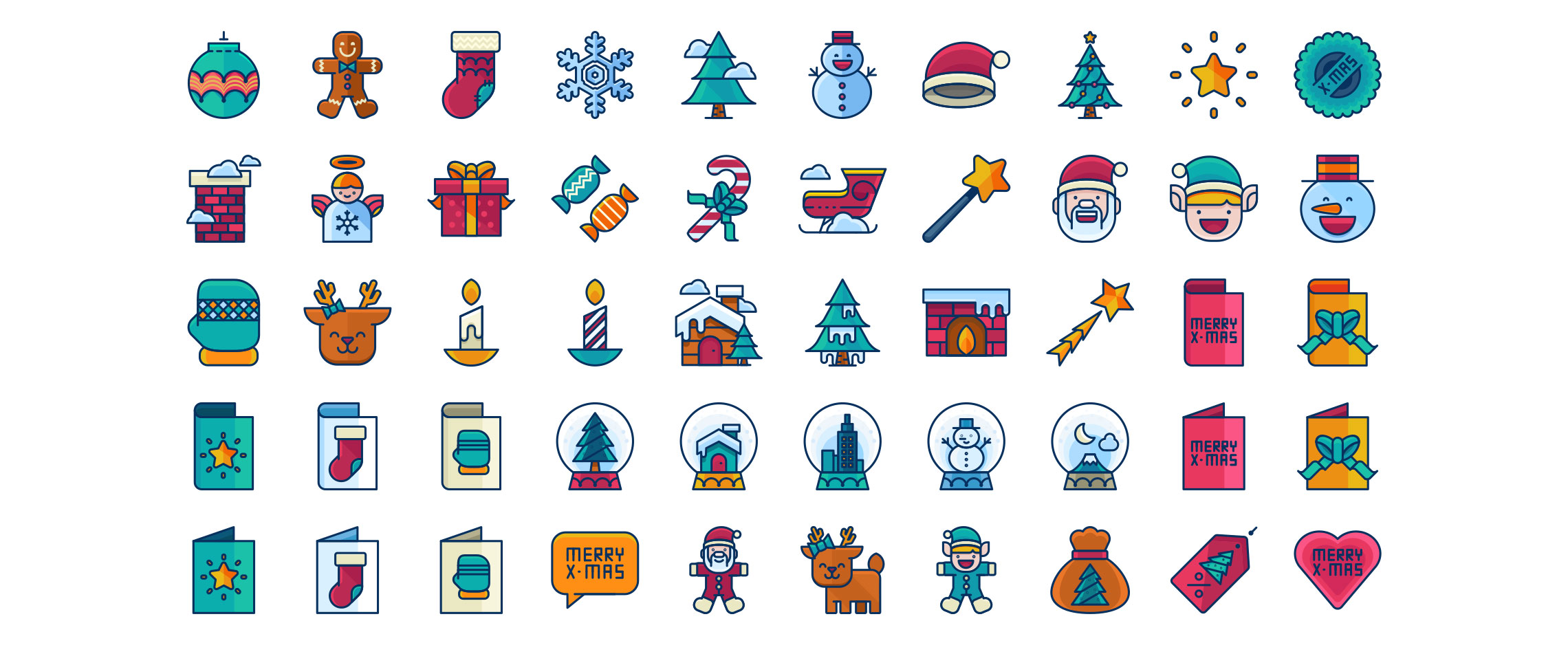 filled outline Christmas icons