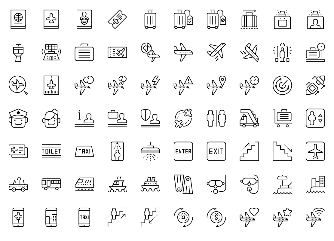 airport and travel line icons
