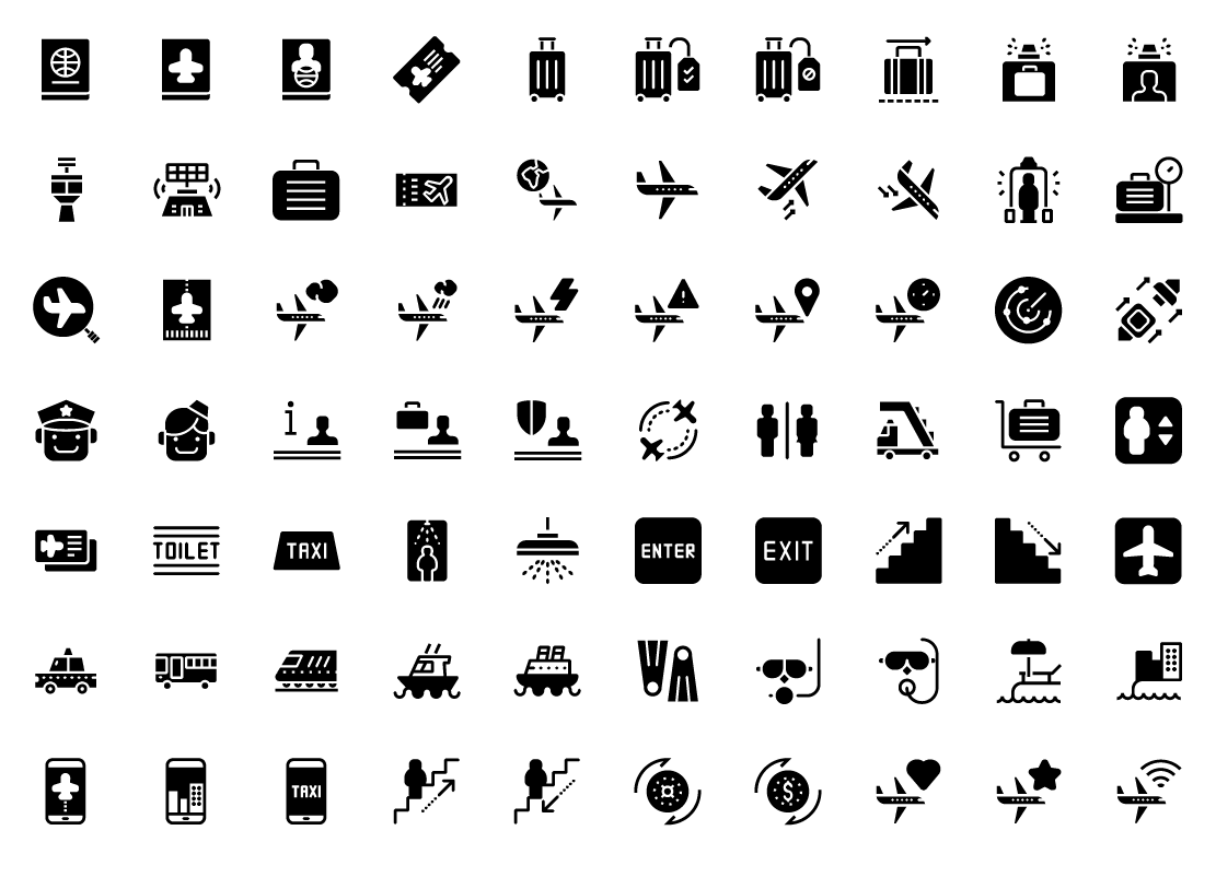 airport and travel solid icons