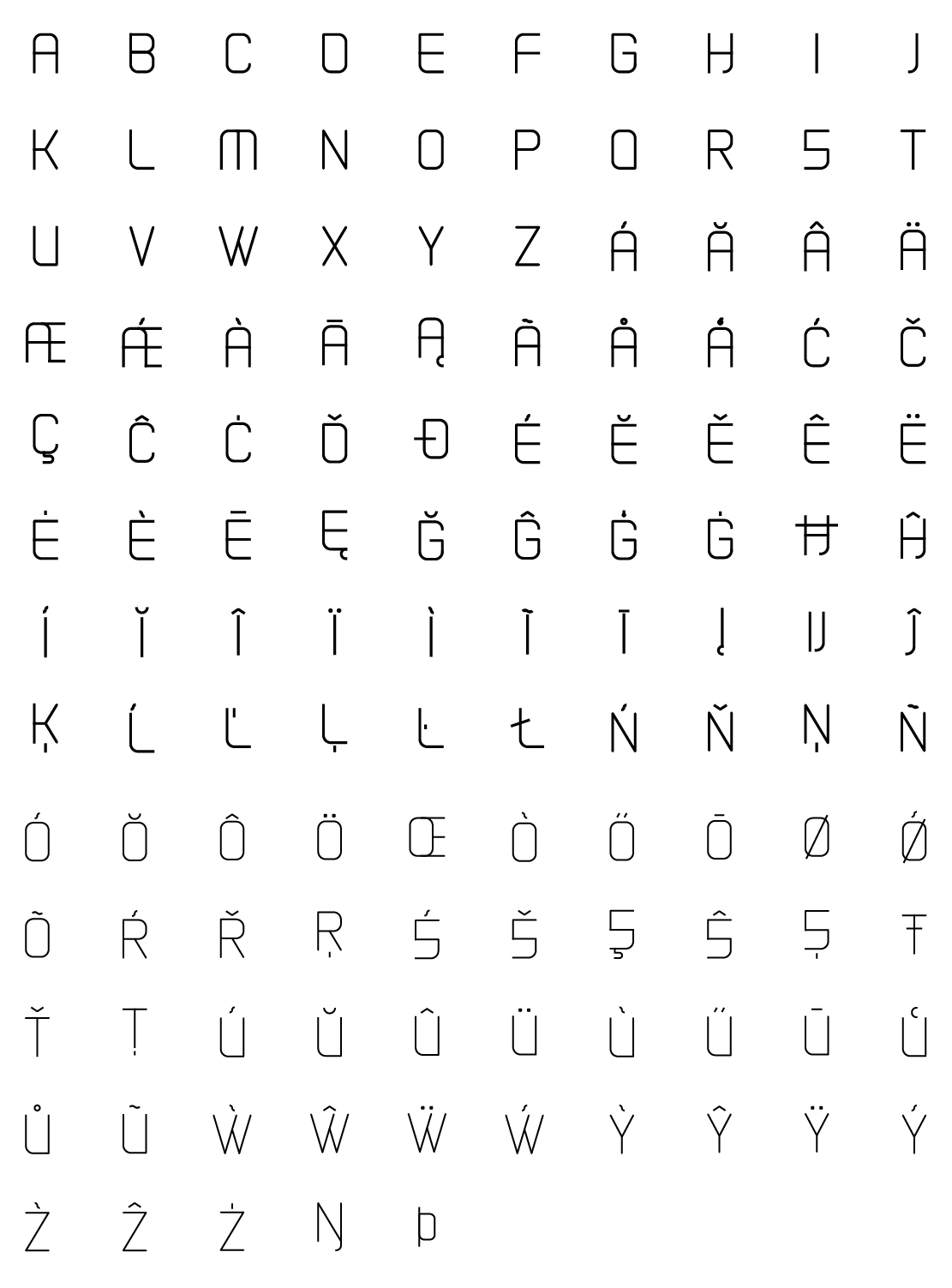 Capital Alphabet and Symbols Line Icons