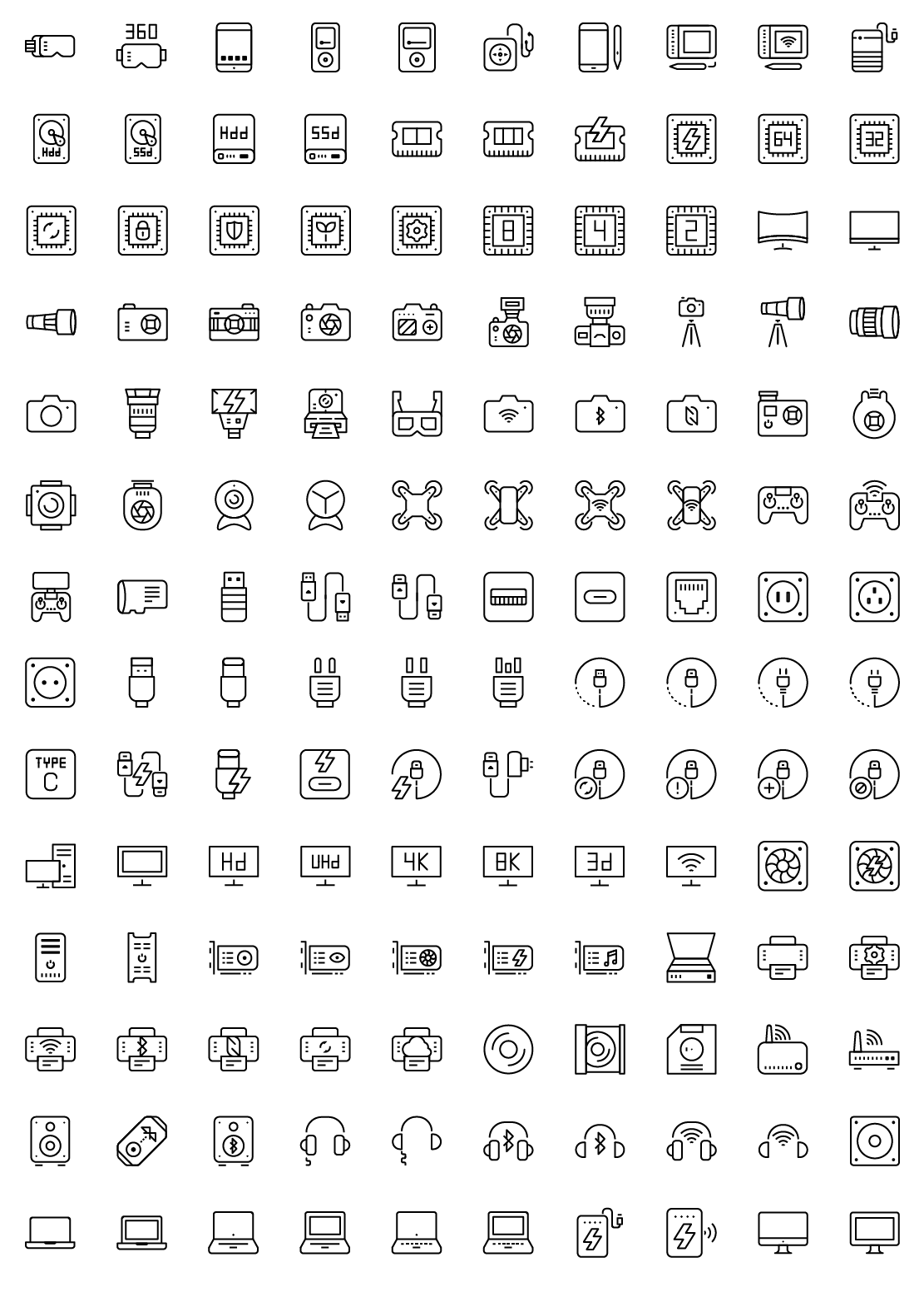 gadgets, electronics and hardware line icons