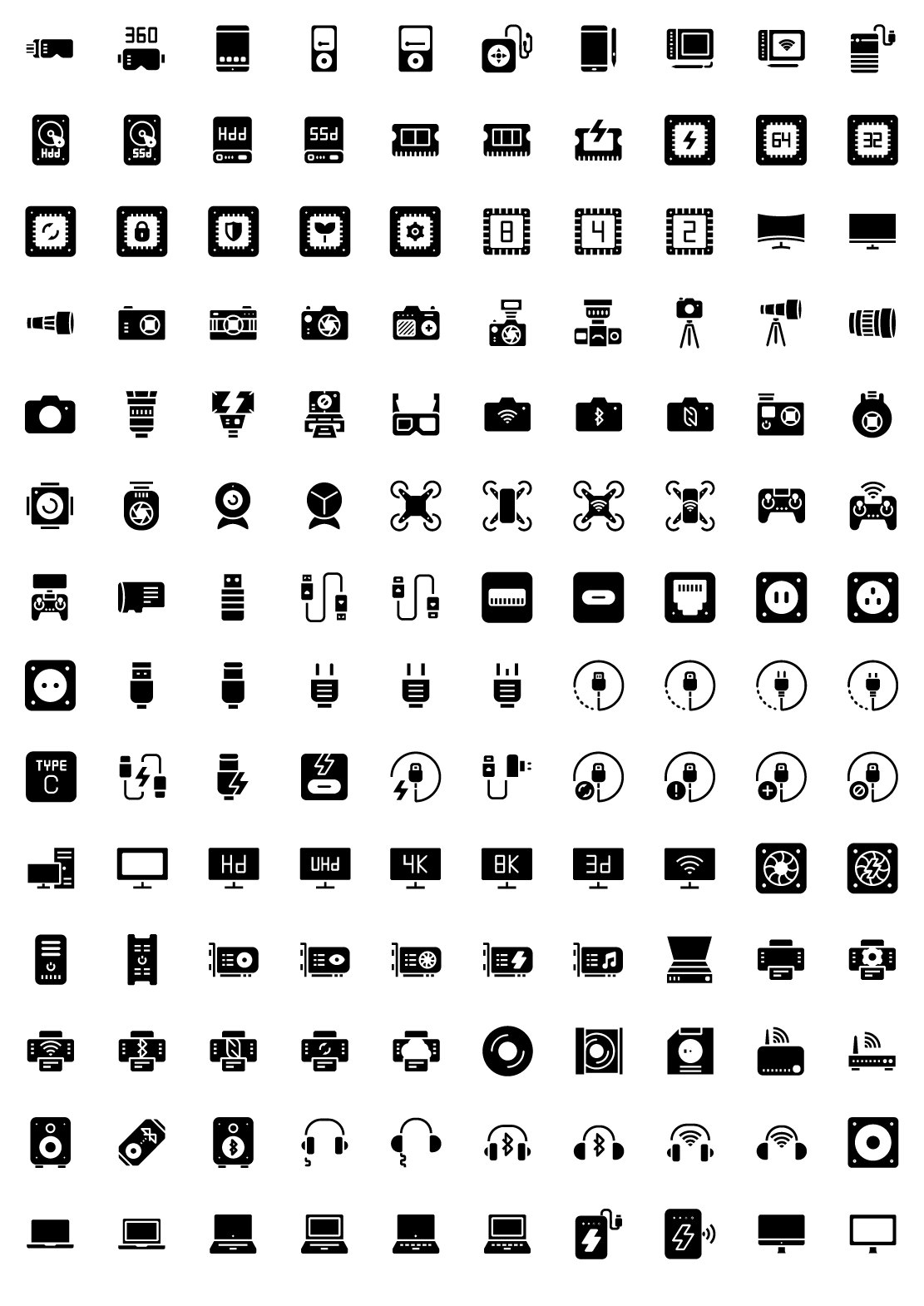gadgets, electronics and hardware solid icons