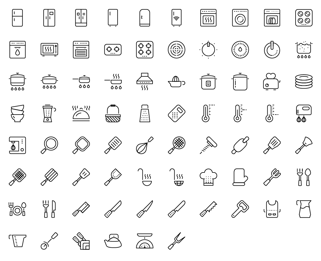 kitchen appliances line icons