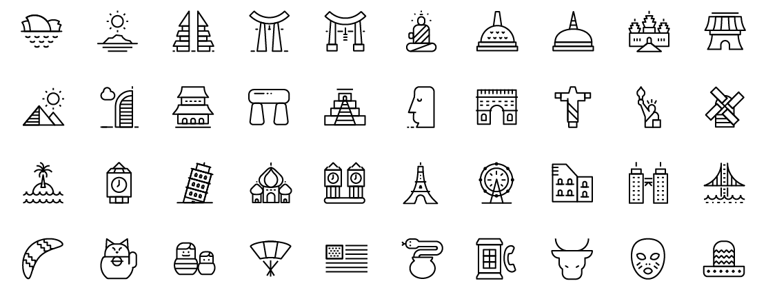 landmarks and signatures line icons