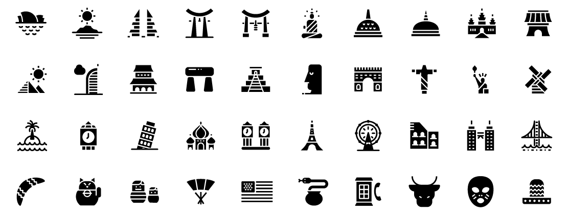landmarks and signatures solid icons