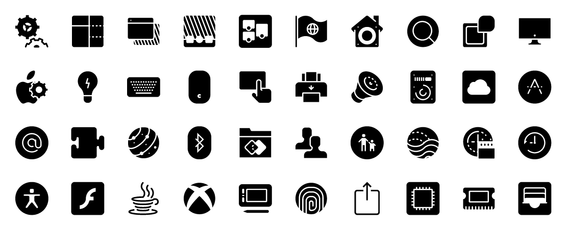 mac system preferences solid icons