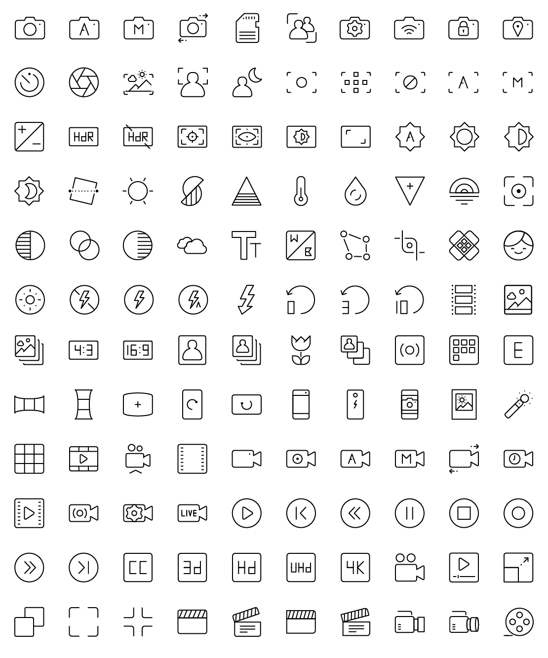 photography and video ui line icons