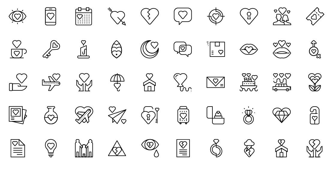 romance line icons