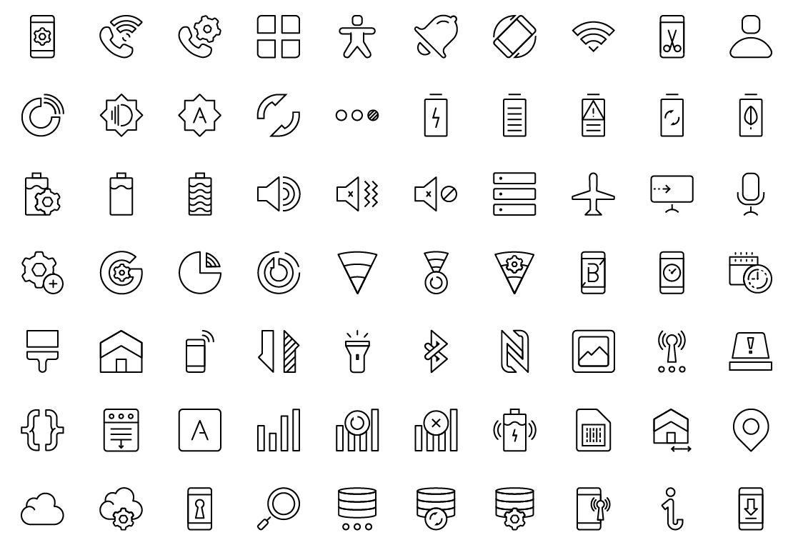 smart phone settings line icons