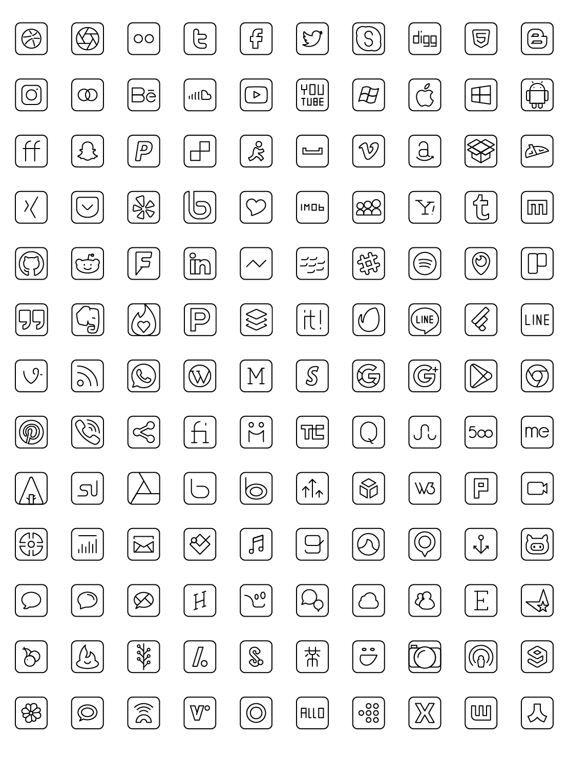 Social Media 2 Line Icons