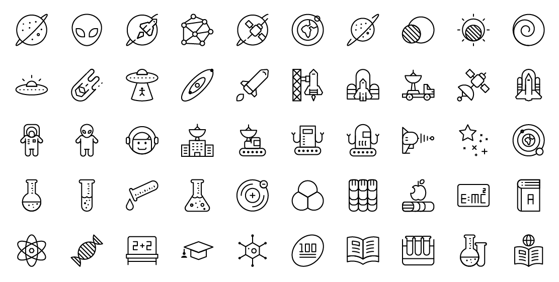 space and science line icons
