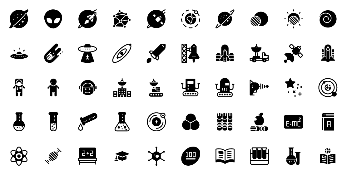 space and science solid icons