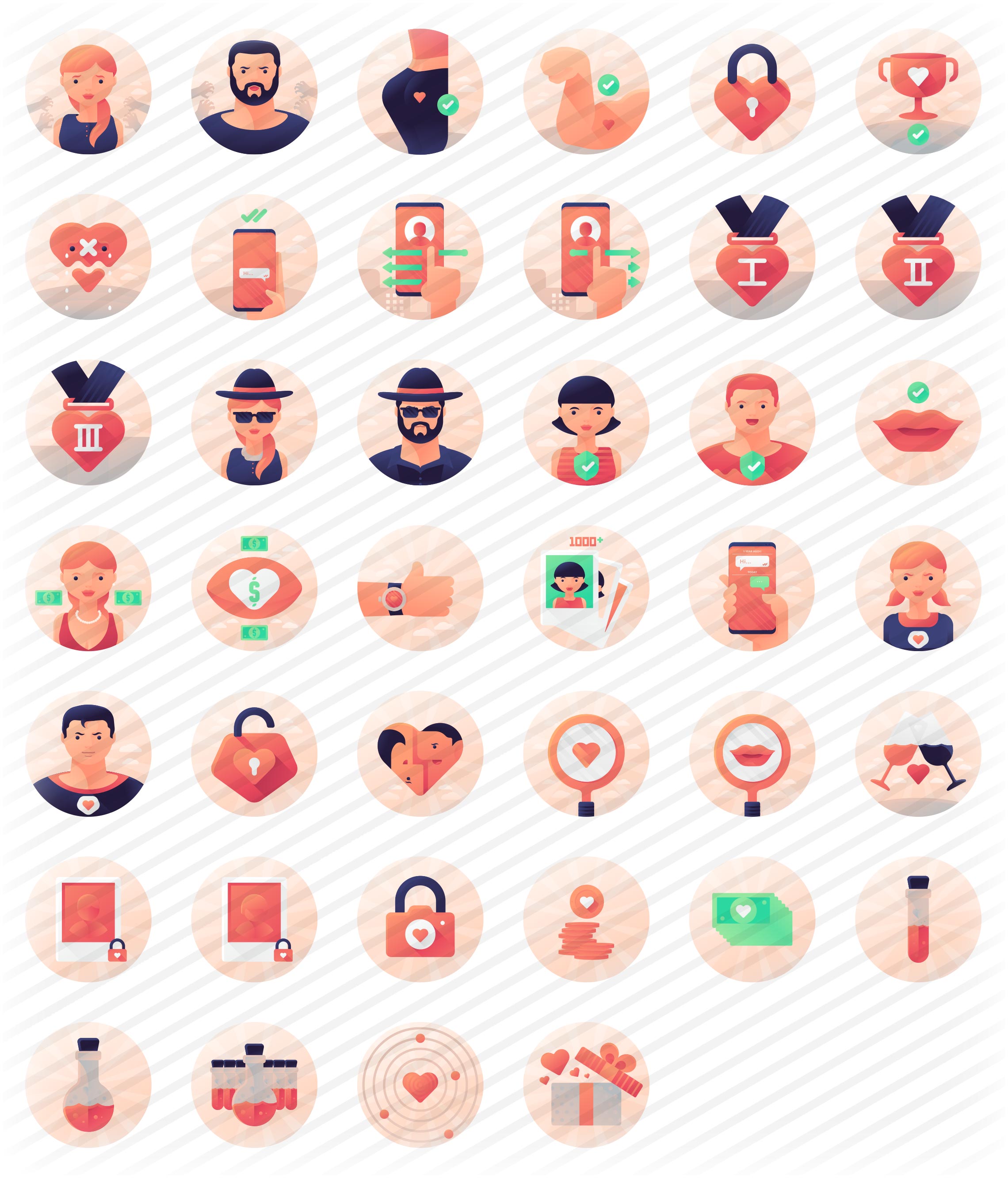 dating-gradient-round-icons-set