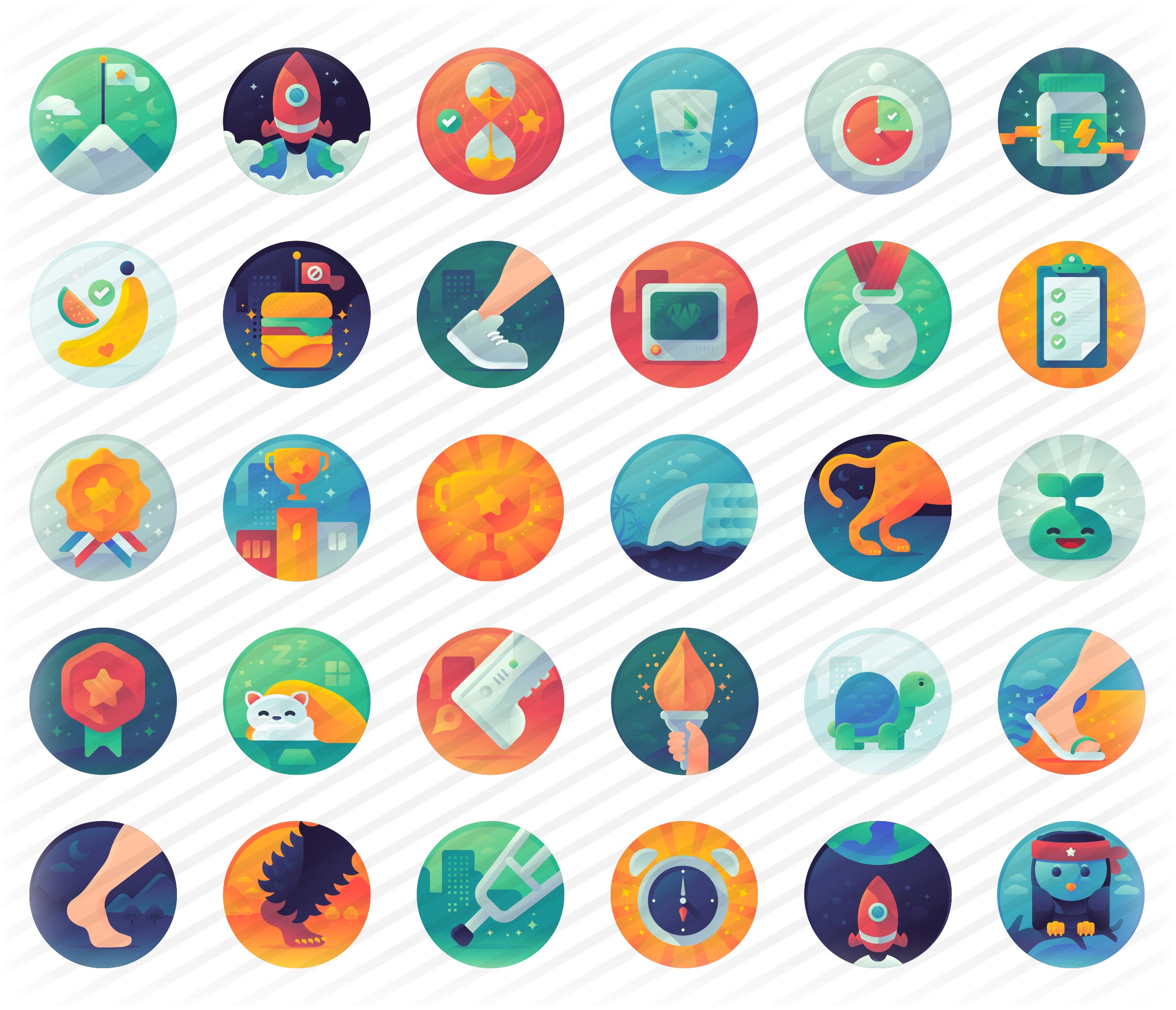 fitness-gradient-round-icons-set