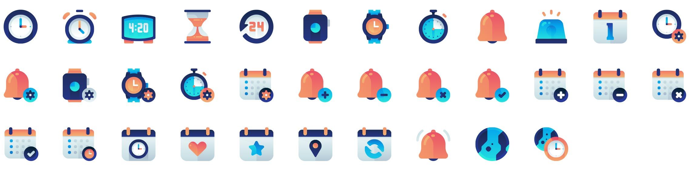 time-date-gradient-icons-preview