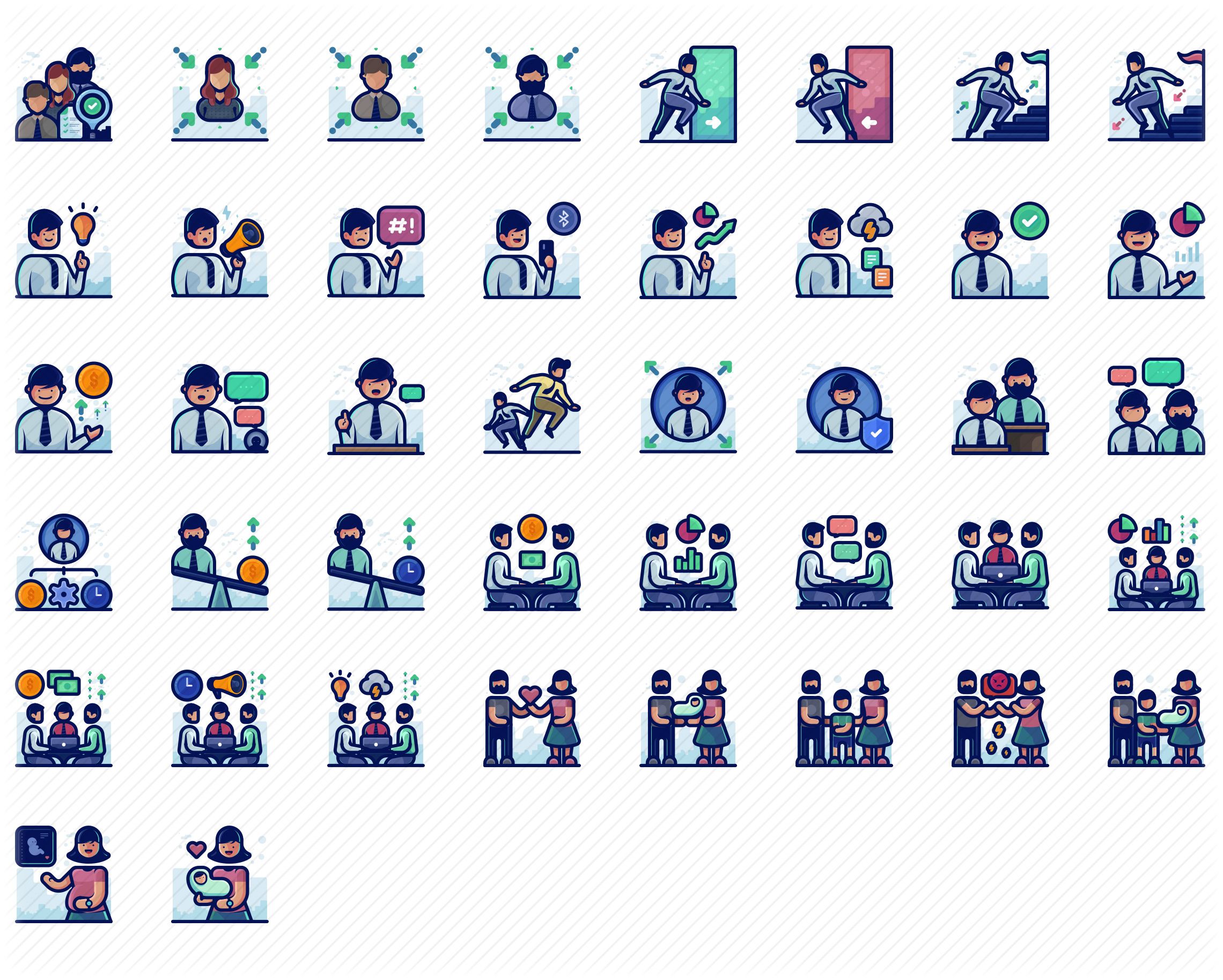 people-actions-detailed-line-icons-preview