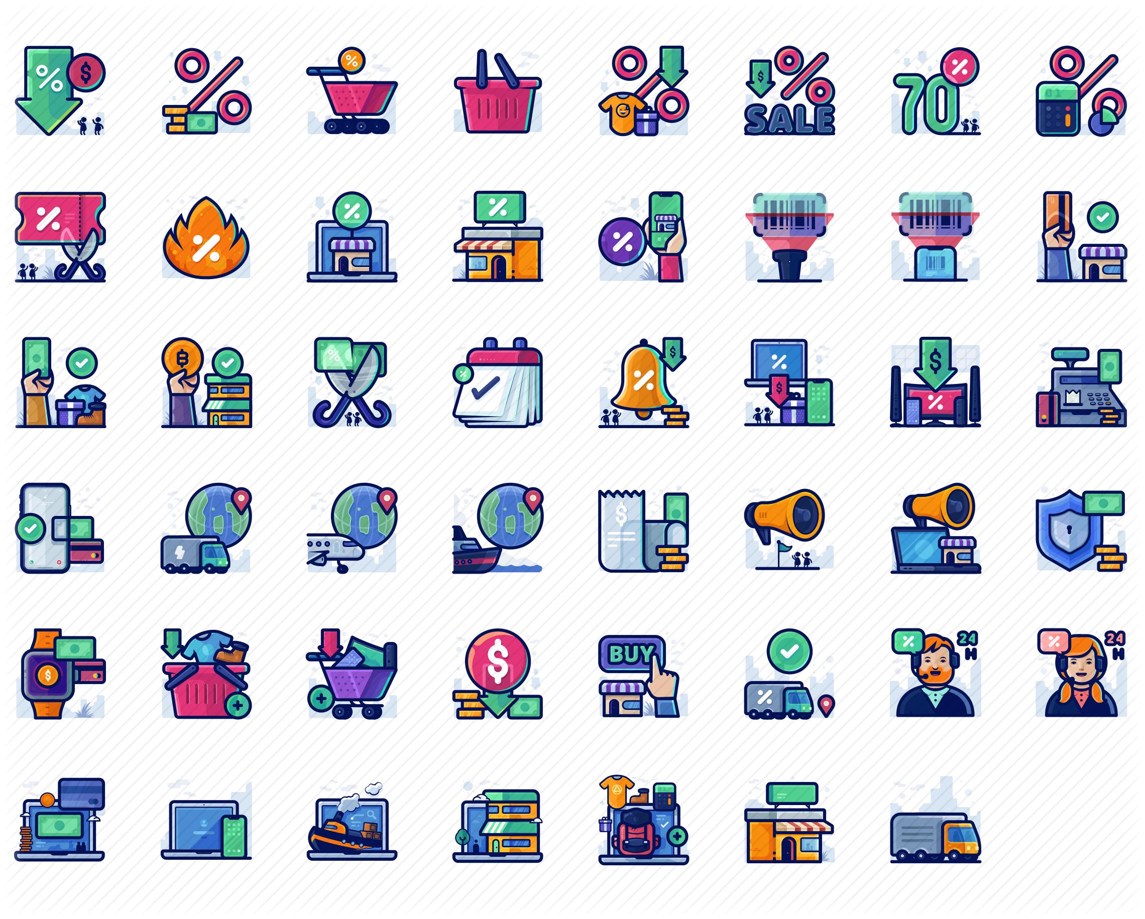 shopping-detailed-line-icons-preview