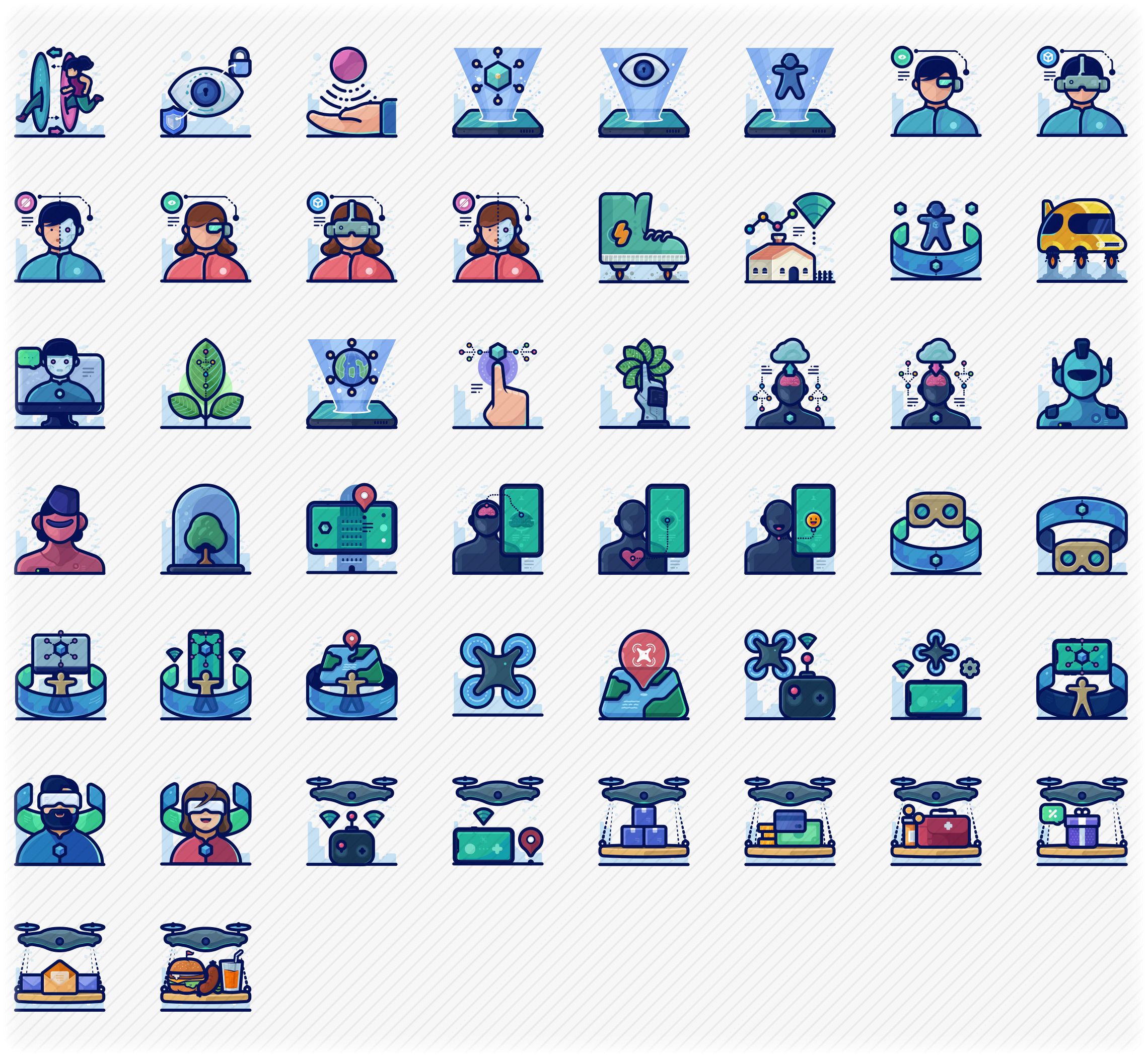 virtual-reality-and-drones-detailed-line-icons-preview